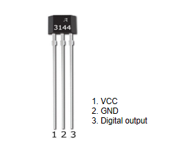 Pin configuration of A3144 Hall effect sensor