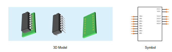 Fig.1 3D Model and symbol of TL074CN